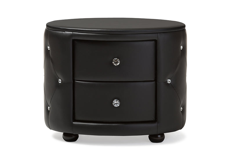 Proxy Hollywood Glamour Style Oval 2-drawer Black Faux Leather Nightstand