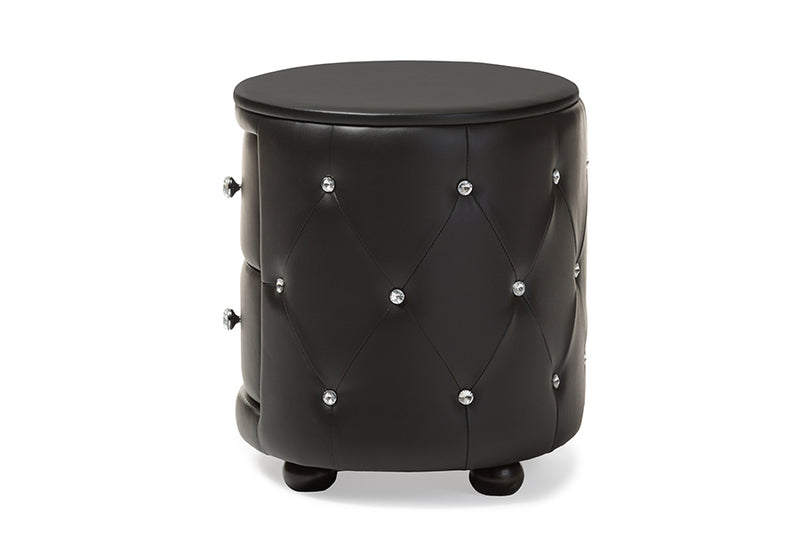 Proxy Hollywood Glamour Style Oval 2-drawer Black Faux Leather Nightstand