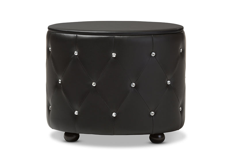 Proxy Hollywood Glamour Style Oval 2-drawer Black Faux Leather Nightstand