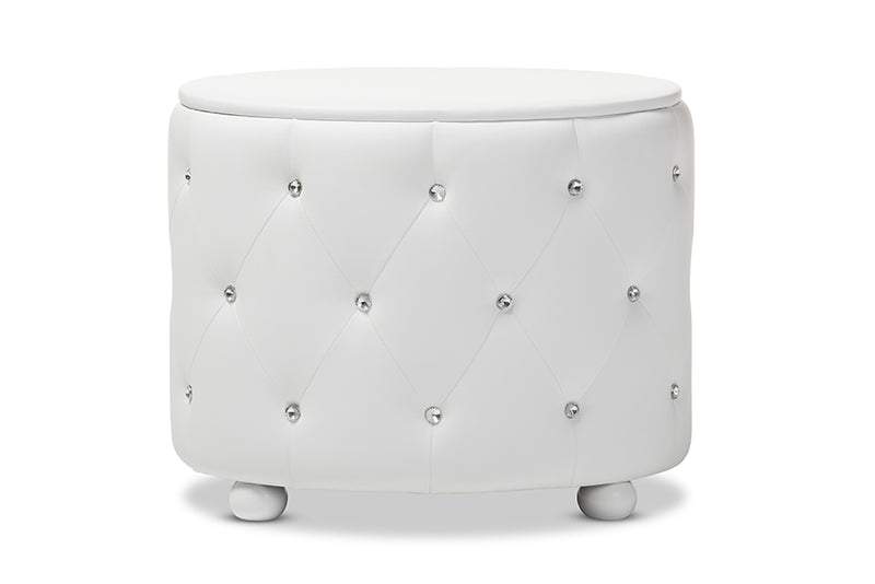 Proxy Hollywood Glamour Style Oval 2-drawer White Faux Leather Nightstand