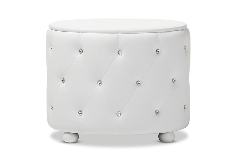 Proxy Hollywood Glamour Style Oval 2-drawer White Faux Leather Nightstand Baxton