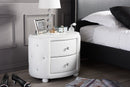Proxy Hollywood Glamour Style Oval 2-drawer White Faux Leather Nightstand Baxton