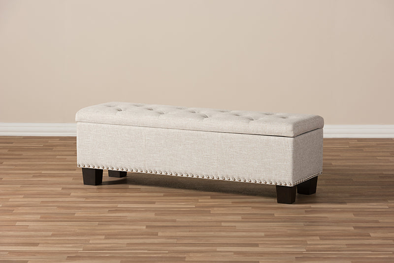 Dannon Modern and Contemporary Beige Fabric Upholstered Button-Tufting Storage Ottoman Bench