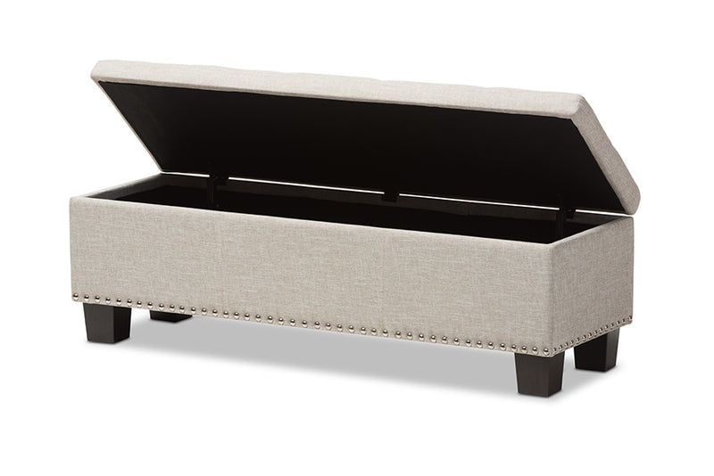 Dannon Modern and Contemporary Beige Fabric Upholstered Button-Tufting Storage Ottoman Bench