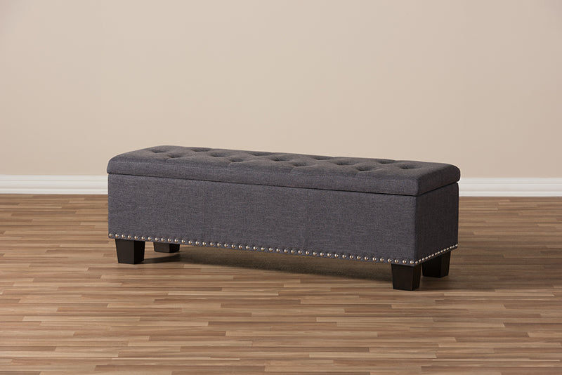 Dannon Modern and Contemporary Dark Gray Fabric Upholstered Button-Tufting Storage Ottoman Bench