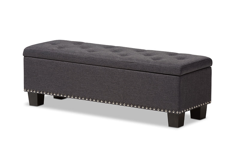 Dannon Modern and Contemporary Dark Gray Fabric Upholstered Button-Tufting Storage Ottoman Bench