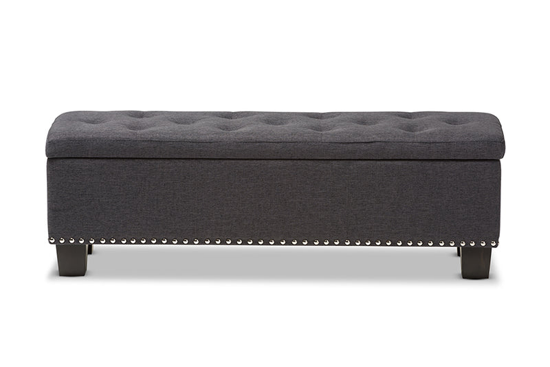 Dannon Modern and Contemporary Dark Gray Fabric Upholstered Button-Tufting Storage Ottoman Bench