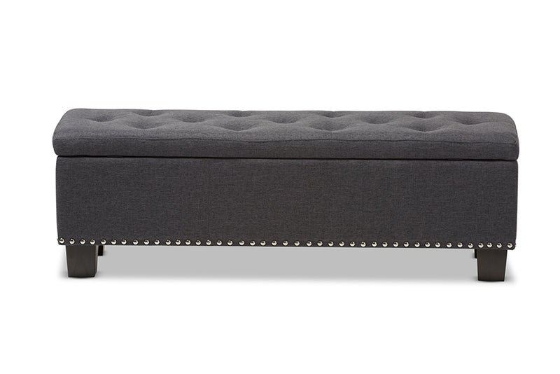 Dannon Modern and Contemporary Dark Gray Fabric Upholstered Button-Tufting Storage Ottoman Bench