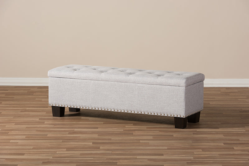 Dannon Modern and Contemporary Grayish Beige Fabric Upholstered Button-Tufting Storage Ottoman Bench