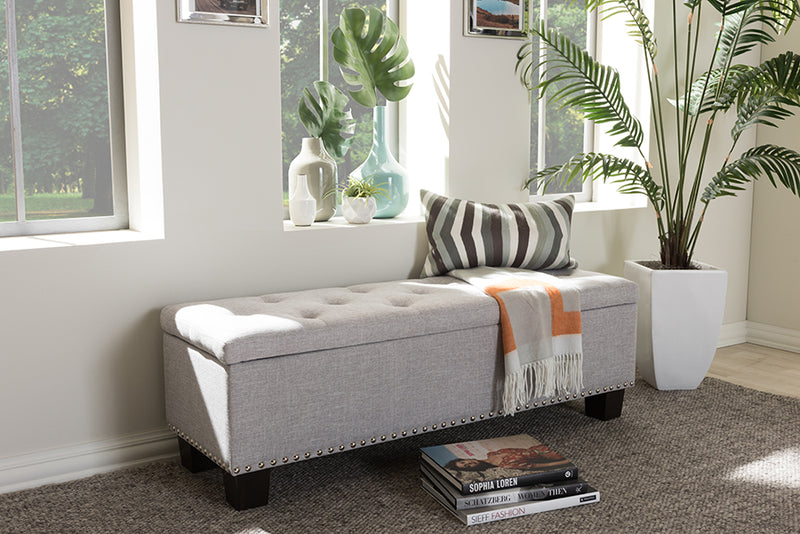 Dannon Modern and Contemporary Grayish Beige Fabric Upholstered Button-Tufting Storage Ottoman Bench