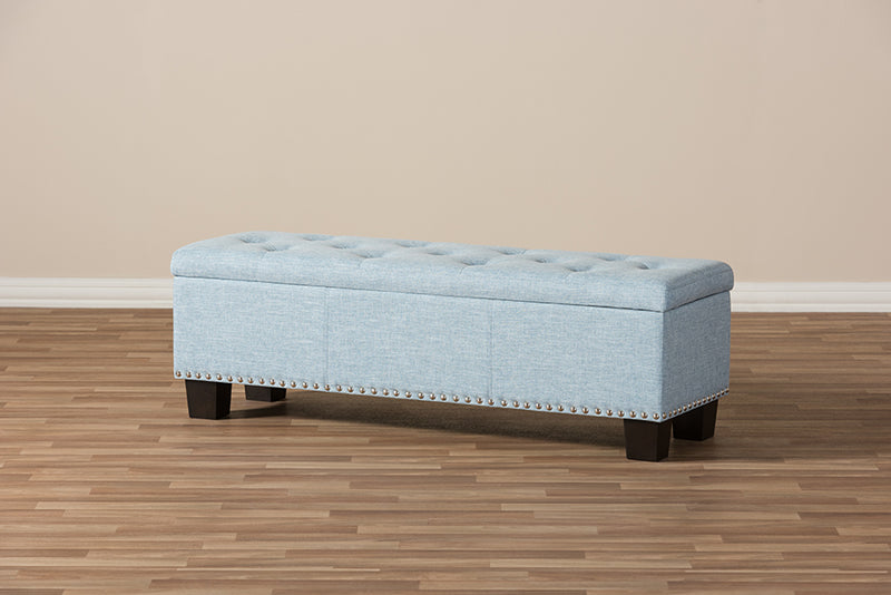 Dannon Modern and Contemporary Light Blue Fabric Upholstered Button-Tufting Storage Ottoman Bench