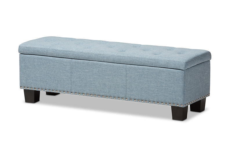 Dannon Modern and Contemporary Light Blue Fabric Upholstered Button-Tufting Storage Ottoman Bench