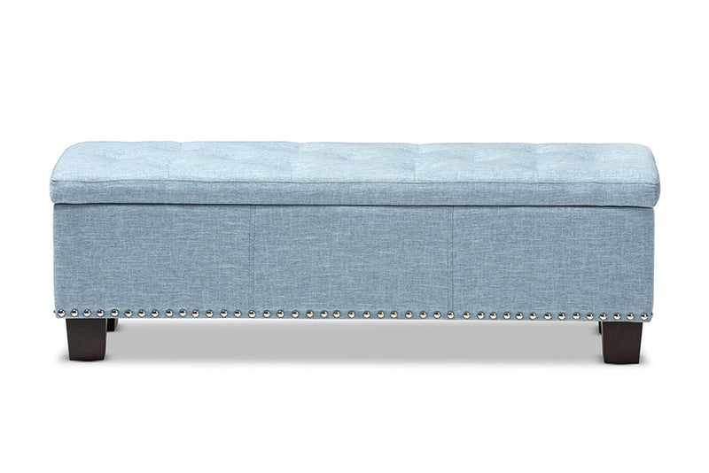 Dannon Modern and Contemporary Light Blue Fabric Upholstered Button-Tufting Storage Ottoman Bench