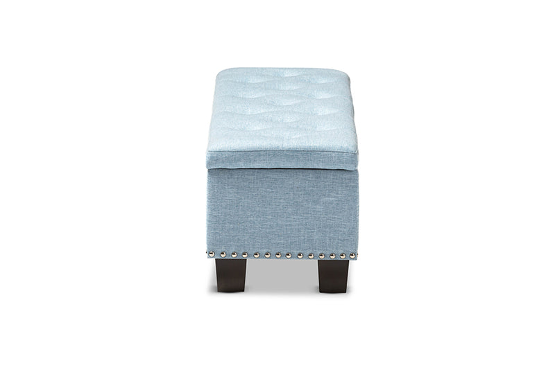 Dannon Modern and Contemporary Light Blue Fabric Upholstered Button-Tufting Storage Ottoman Bench