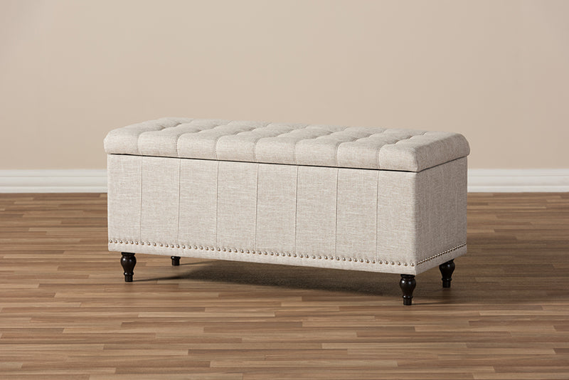 Alfro Modern Classic Beige Fabric Upholstered Button-Tufting Storage Ottoman Bench