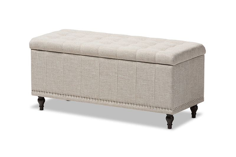 Alfro Modern Classic Beige Fabric Upholstered Button-Tufting Storage Ottoman Bench