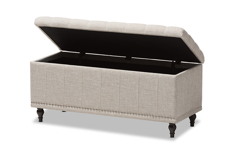 Alfro Modern Classic Beige Fabric Upholstered Button-Tufting Storage Ottoman Bench