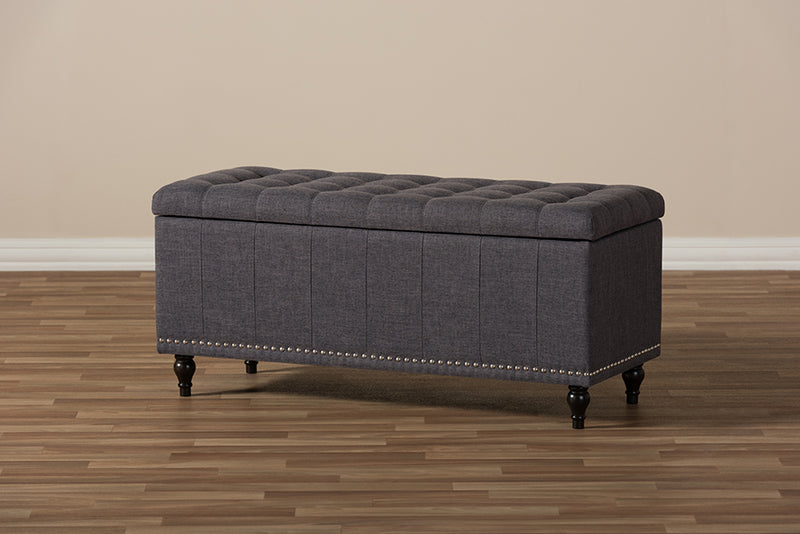 Alfro Modern Classic Dark Gray Fabric Upholstered Button-Tufting Storage Ottoman Bench