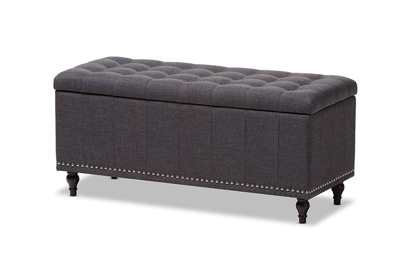 Alfro Modern Classic Dark Gray Fabric Upholstered Button-Tufting Storage Ottoman Bench