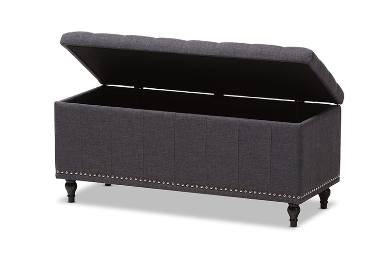 Alfro Modern Classic Dark Gray Fabric Upholstered Button-Tufting Storage Ottoman Bench