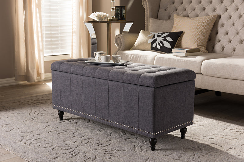 Alfro Modern Classic Dark Gray Fabric Upholstered Button-Tufting Storage Ottoman Bench