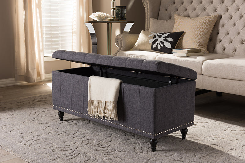 Alfro Modern Classic Dark Gray Fabric Upholstered Button-Tufting Storage Ottoman Bench