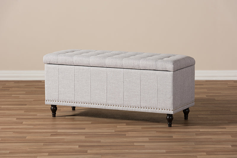 Alfro Modern Classic Grayish Beige Fabric Upholstered Button-Tufting Storage Ottoman Bench