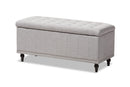 Alfro Grayish Beige Fabric Upholstered Button-Tufting Storage Ottoman Bench Baxton