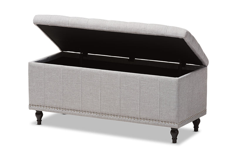 Alfro Modern Classic Grayish Beige Fabric Upholstered Button-Tufting Storage Ottoman Bench