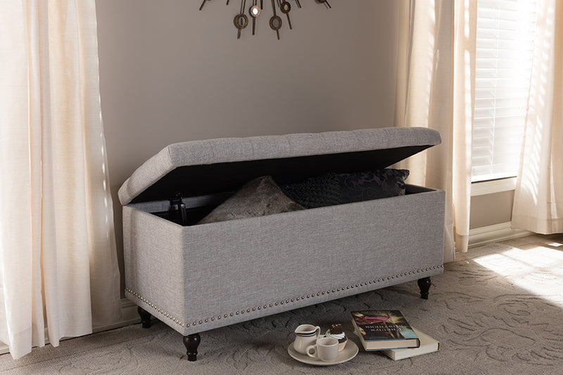 Alfro Modern Classic Grayish Beige Fabric Upholstered Button-Tufting Storage Ottoman Bench