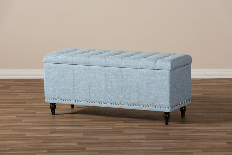 Alfro Modern Classic Light Blue Fabric Upholstered Button-Tufting Storage Ottoman Bench