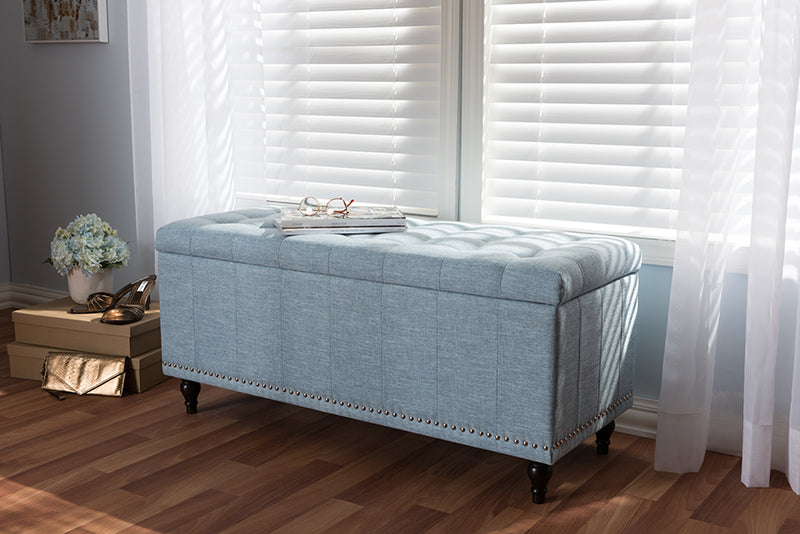 Alfro Modern Classic Light Blue Fabric Upholstered Button-Tufting Storage Ottoman Bench