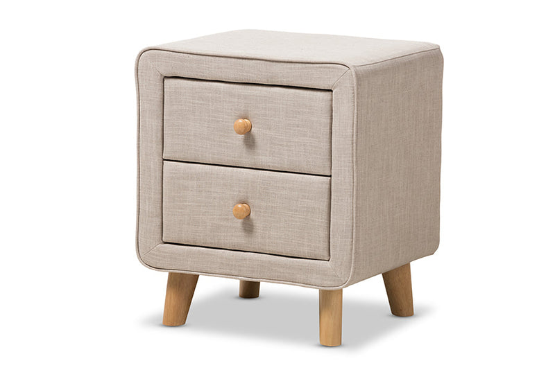 Fadri Beige Linen Upholstered 2-Drawer Nightstand Baxton