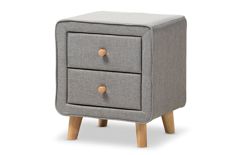 Fadri Mid-Century Gray Fabric Upholstered 2-Drawer Nightstand