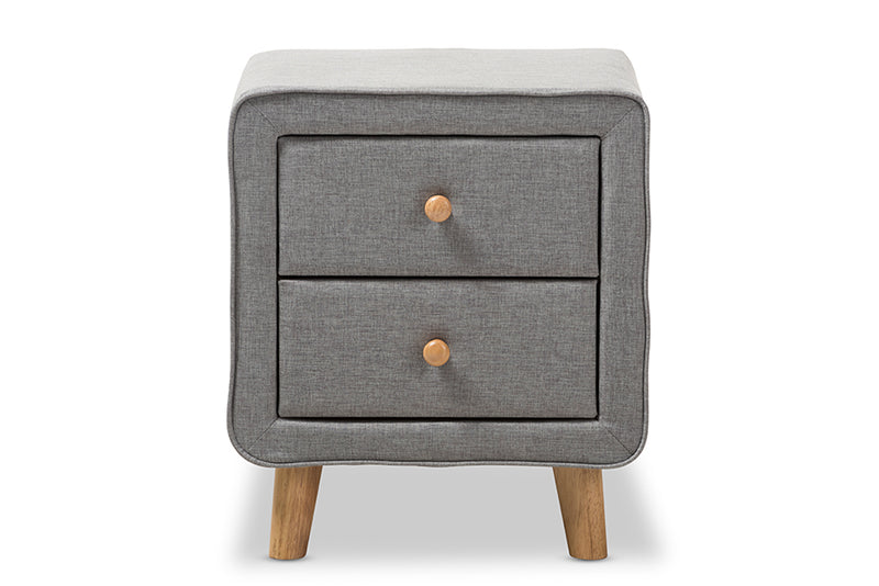 Fadri Mid-Century Gray Fabric Upholstered 2-Drawer Nightstand