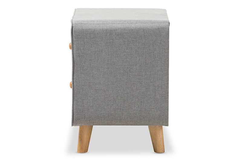 Fadri Mid-Century Gray Fabric Upholstered 2-Drawer Nightstand