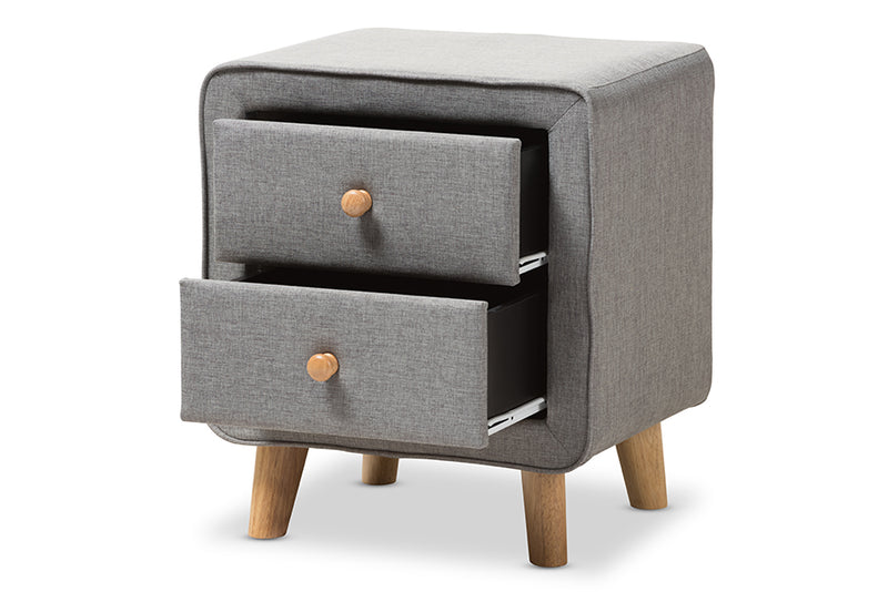 Fadri Mid-Century Gray Fabric Upholstered 2-Drawer Nightstand