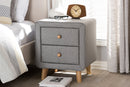 Fadri Gray Fabric Upholstered 2-Drawer Nightstand Baxton