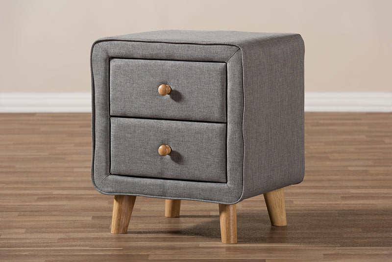 Fadri Mid-Century Gray Fabric Upholstered 2-Drawer Nightstand