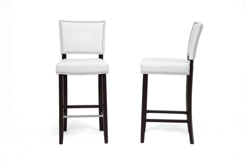 Malino White Modern Bar Stool w/Nail Head Trim (Set of 2)