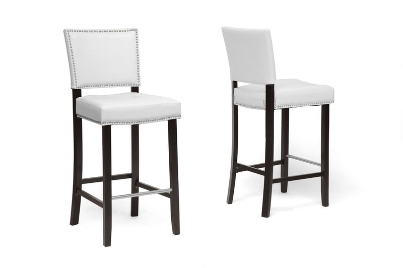 Malino White Modern Bar Stool w/Nail Head Trim (Set of 2)