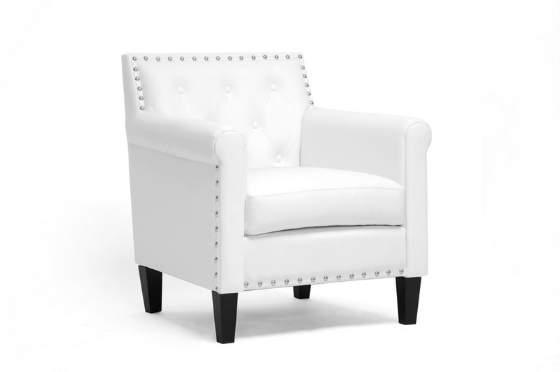 Devan White faux Leather  Modern Arm Chair