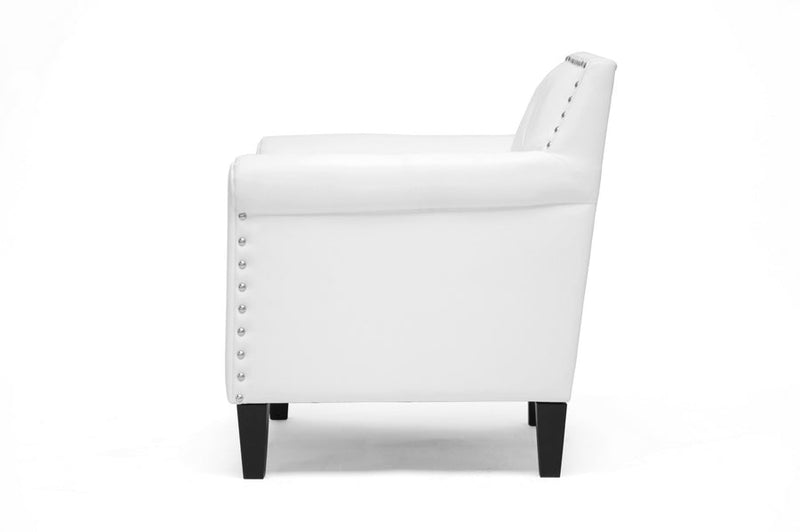 Devan White faux Leather Modern Arm Chair Baxton