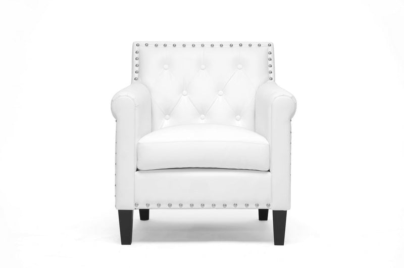 Devan White faux Leather Modern Arm Chair Baxton