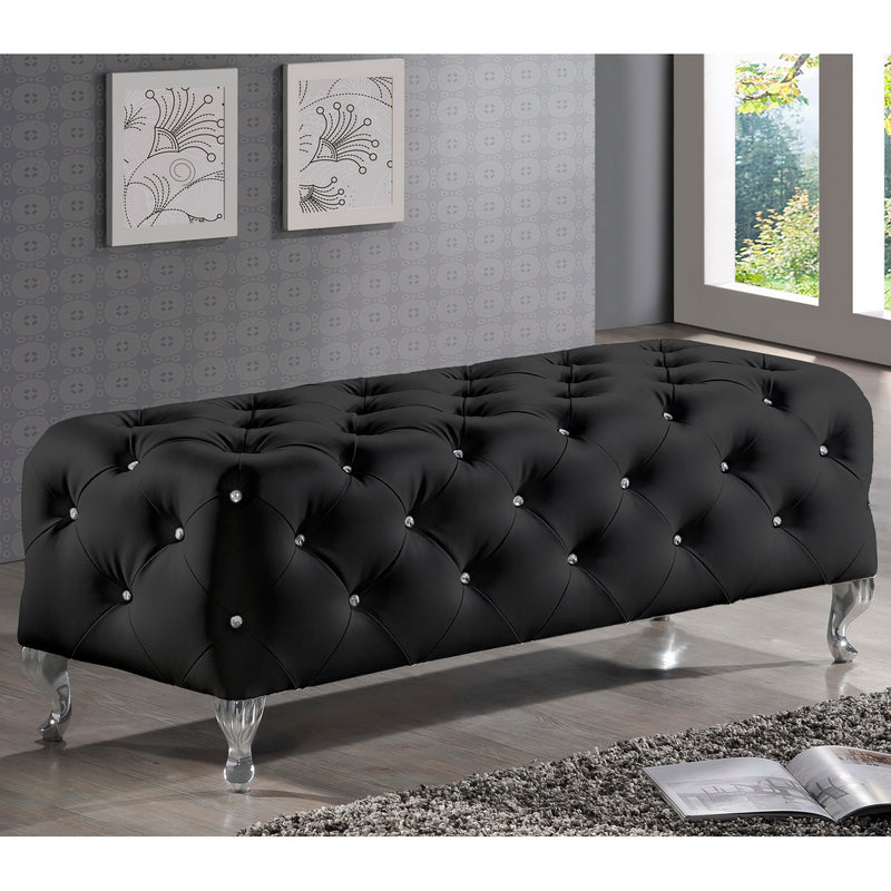 Octavia Crystal Tufted Black Leather Bench