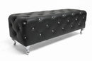 Octavia Crystal Tufted Black Leather Bench Baxton