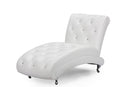 Monte White Faux Leather Upholstered Crystal Button Tufted Chaise Baxton