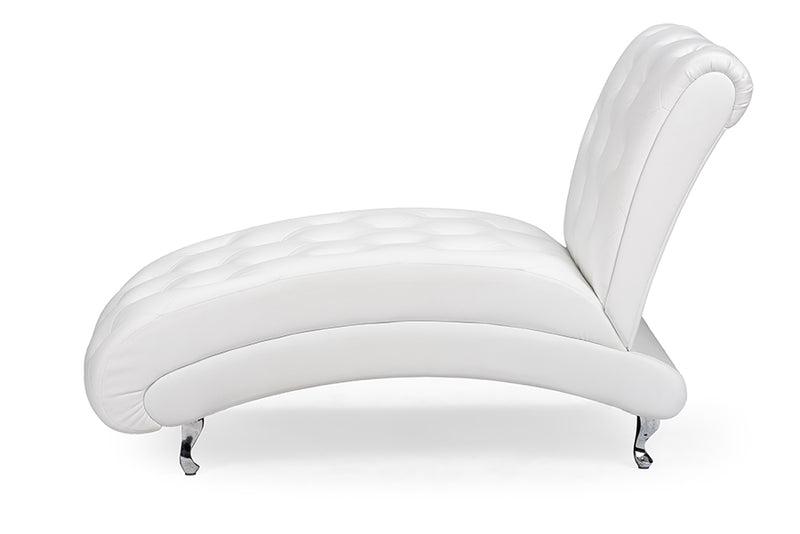 Monte Contemporary White Faux Leather Upholstered Crystal Button Tufted Chaise