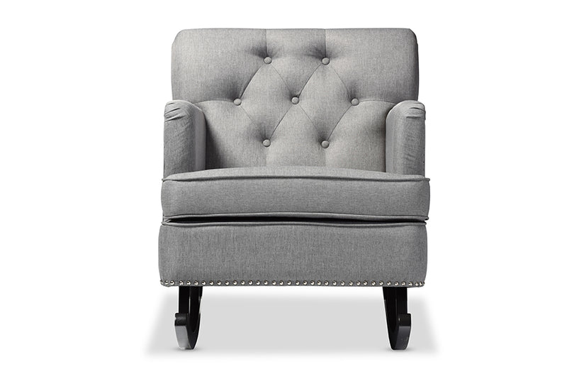 Emile Modern and Contemporary Gray Fabric Upholstered Button-tufted Rocking Chair