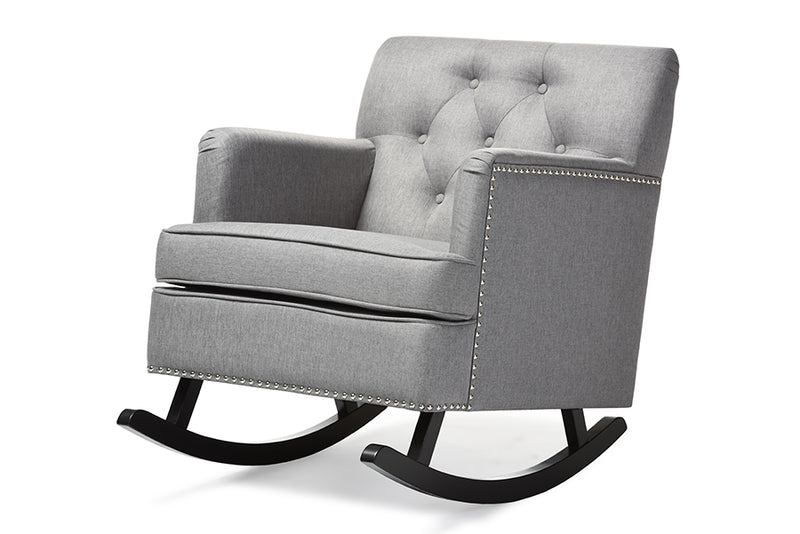 Emile Modern and Contemporary Gray Fabric Upholstered Button-tufted Rocking Chair